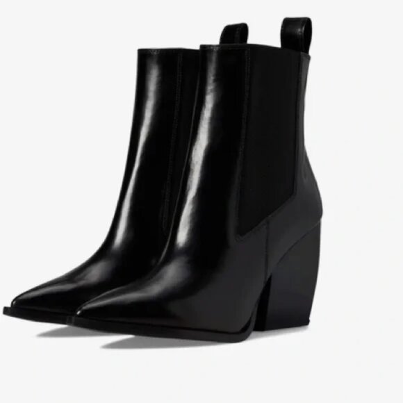 All Saints Womens Ria Point Toe Black Leather Block Heel Ankle Boot. 39/9